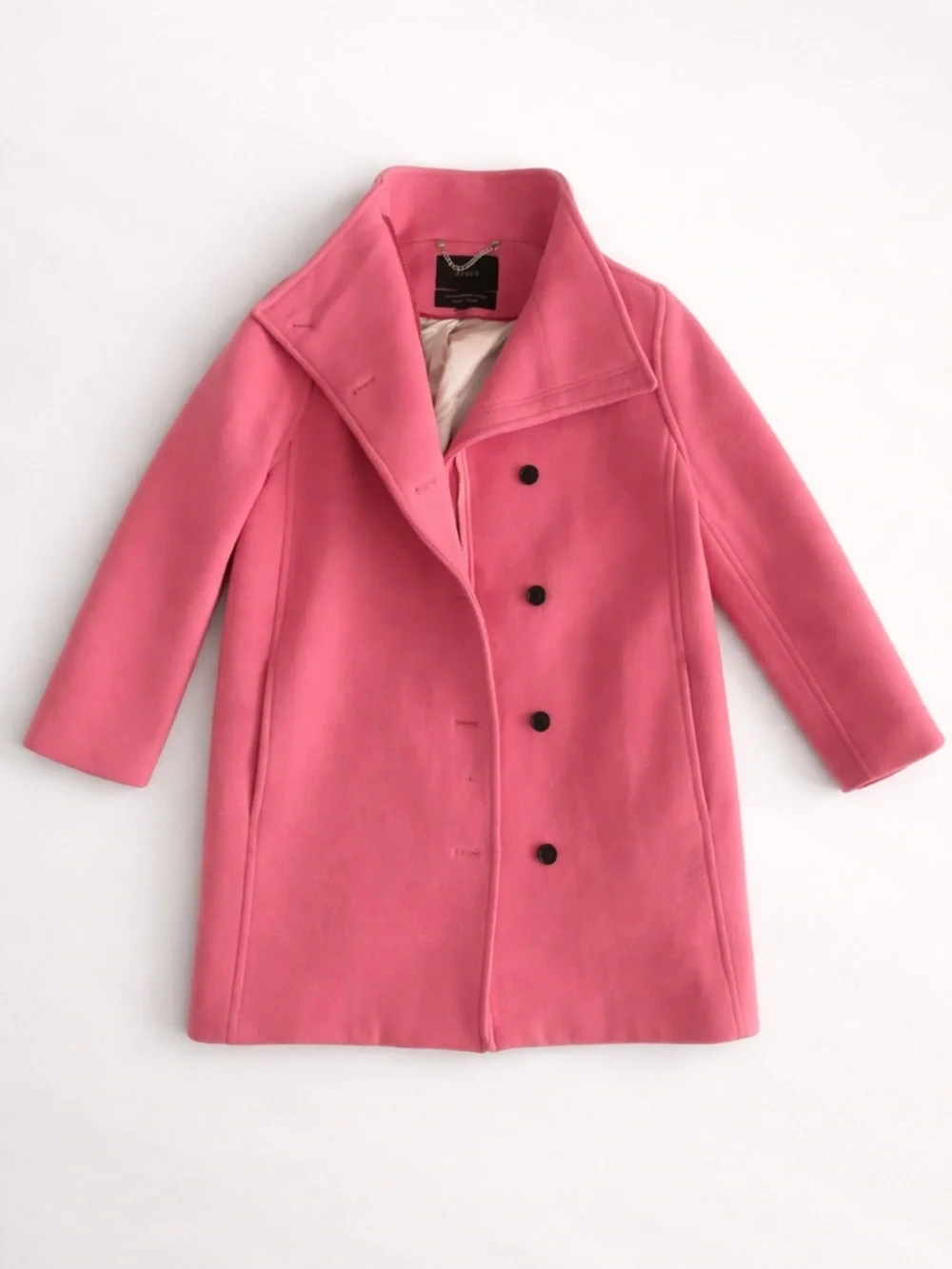 J. Crew Pink Wool Nello Gori Italian Stadium Cloth Peacoat Zipper Button Pockets - Picture 2 of 6